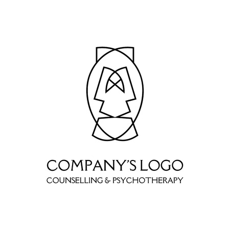 Logo - two faces, two masks - psychotherapy, theater - a symbol of interaction, dialogue, growth, development, enlightenment.のイラスト素材