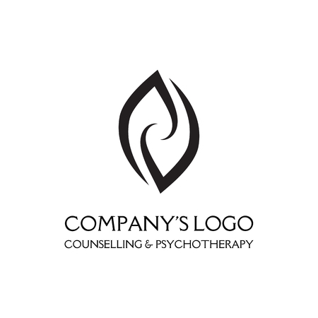 Logotype - two hemispheres of the brain, two leaves, two spirals, fire tongues - a symbol of interaction, psychological assistance and support.のイラスト素材