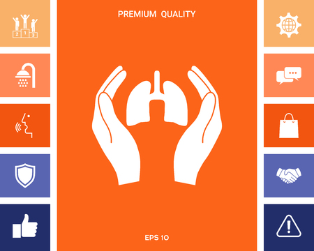 Hands holding lungs - protection icon . Signs and symbols for your designtのイラスト素材