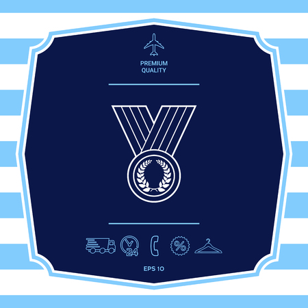 Medal with Laurel wreath, line iconのイラスト素材