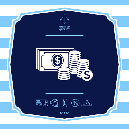 Money banknotes stack and Stack of coins icon with dollar symbolのイラスト素材