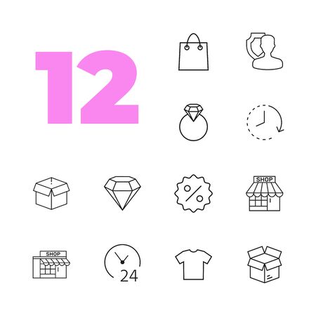 Set of 12 linear icons - online store. Graphic elements for your designのイラスト素材