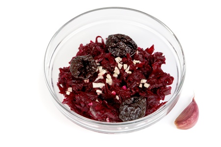 Beetroot salad with garlic and dried prunesの写真素材