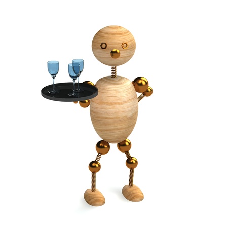 wood man as a waiter 3d renderedの写真素材
