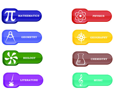 Collection of brightly colored, glossy school elements