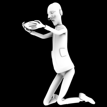 School teacher express quilty emotion on black backgroundの写真素材