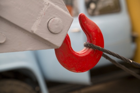 Red hook for removing obstacles is pulls cableの写真素材