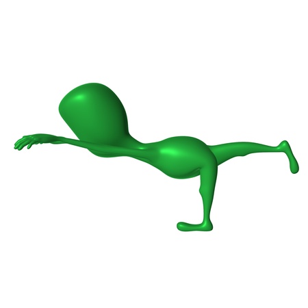 Green 3d puppet spin out its elastic musclesの写真素材