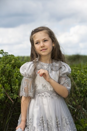 Portrait of a princess-dressed little sweet childの写真素材