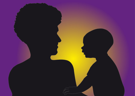 silhouette of the women holding its child and admiring himのイラスト素材