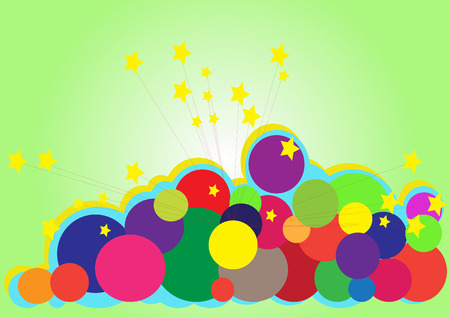 illustration on green background, balls and starsのイラスト素材