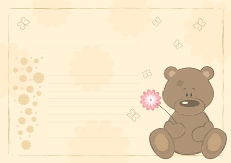 Teddy bear with flower (postcard).のイラスト素材