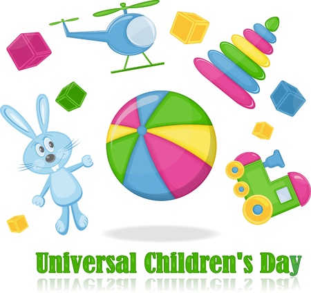 Different toys around the ball, universal children's dayのイラスト素材