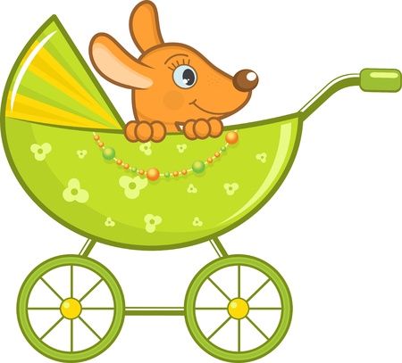 Baby animal in the stroller, illustrationのイラスト素材
