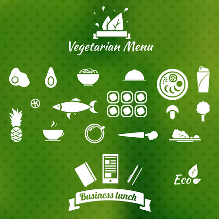 Vegetarian menu icons on blurred background. のイラスト素材
