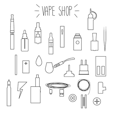 The linear icons on a white background. Vape shop.のイラスト素材