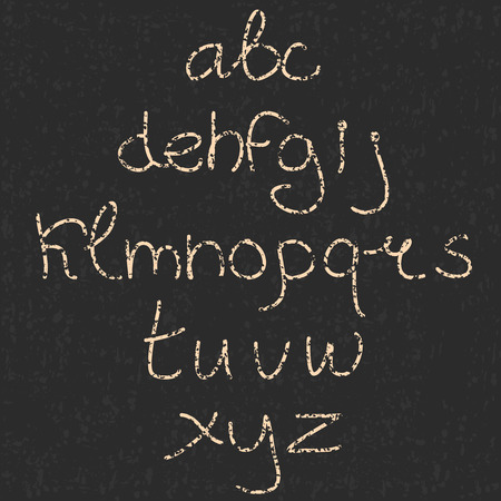 Cute hand drawn letter. Doodle type. Slim. Sans serif. Display faces. Uppercase and lowercase letters. Textured.のイラスト素材
