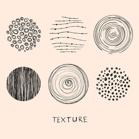 Hand drawn textures and brushes. Artistic collection of design elements: brush strokes, paint dabs, wavy lines, abstract backgrounds, hatch patterns made with ink. Isolated vector.のイラスト素材