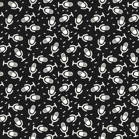Microphones seamless pattern. White print on black background. vector illustrationのイラスト素材