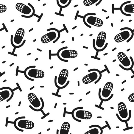 Microphones seamless pattern. Black print on white background. vector illustrationのイラスト素材