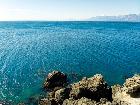 Seascape Mediterranean Sea. View to the horizon, blue sea.
