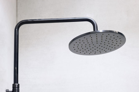 Close-up of a rain shower head in a bathroom. modern sanitary equipment.の写真素材