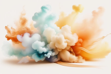 Abstract background with multicolored powder splashes in pastel colors explosion on white background.の素材