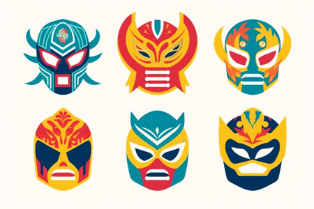Set of masks for wrestlers Lucha libre. Mexican luchador mask design mockup set.の素材