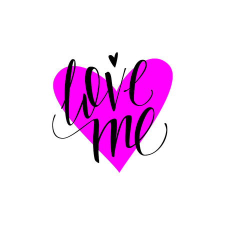 Love me. Vector lettering on a background of pink hearts.のイラスト素材