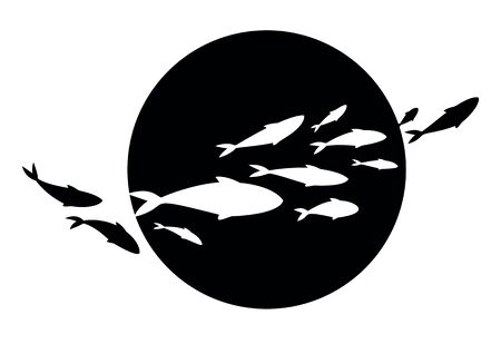 Black-white fish banner. Fish label. Fish  design for fish merchant or seafood restaurant.のイラスト素材