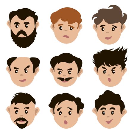 Set of cartoon faces people with different emotions. Icon faces. Vector illustration.のイラスト素材