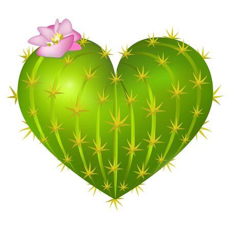 Green heart cactus sign with pink flower. Vector illustrationのイラスト素材