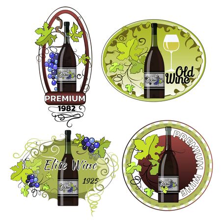 Set of labels design templates for wine bottles. Vector illustration.のイラスト素材