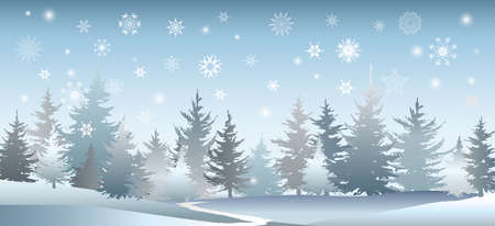 Christmas postcard with winter forest. Festive banner.のイラスト素材