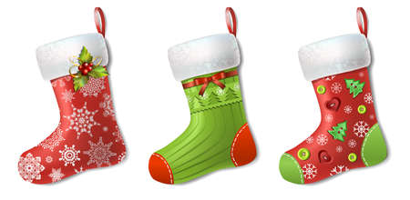 Christmas socks set. Elements design. Vector colorful illustrationのイラスト素材