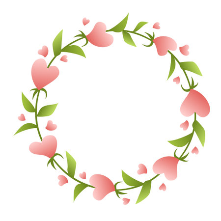 Wreath with hearts. Design element for Valentines card or invitation. Floral design. Vector illustration.のイラスト素材