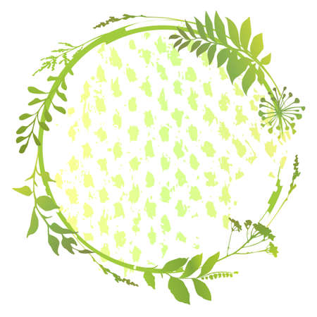 Green floral frame. Green banner with leaves and space for text. Floral wreath.のイラスト素材