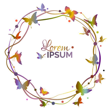 Circle  design template with colorful butterflies. Abstract frame with butterflies.のイラスト素材