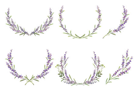 Set of lavender colorful wreaths. Vector illustrationのイラスト素材