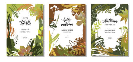 Autumn or thanksgiving greeting cards and invitations. Autumn backgrounds.のイラスト素材