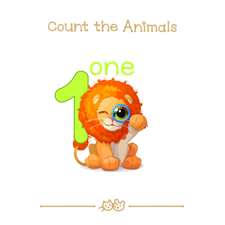 vector cartoon illustration for one, 1 learn counting with series of Count the Animals. Baby shower....