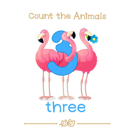 vector cartoon illustration for three, 3 learn counting with series of "Count the Animals". Baby shower. School manual for teachers. Symbol and designation. Clipart isolated on white background EPS 10のイラスト素材