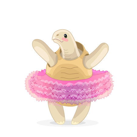Vector illustration of pretty land ballet dancer tortoise / turtle. Clip art isolated on transparent background. Graphics characters. Hand drawn creatures. Nature design elementsのイラスト素材
