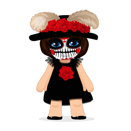 Vector illustration of a girl with a cat, isolated on a white background.のイラスト素材