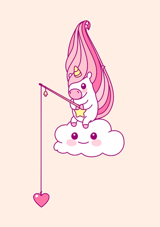 vector flat pink unicorn, magic nursery room artのイラスト素材