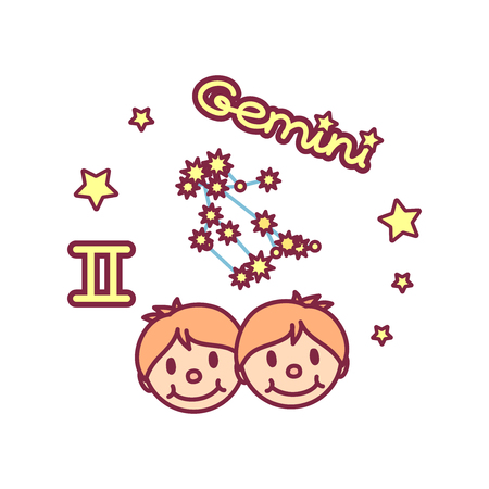vector cute Zodiac sign: gemini constellationのイラスト素材