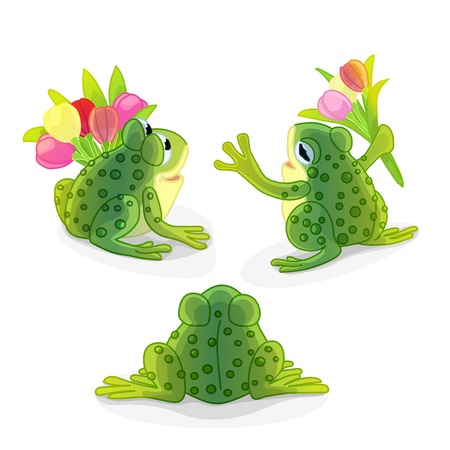 vector cartoon animal clipart: green toad, frogのイラスト素材