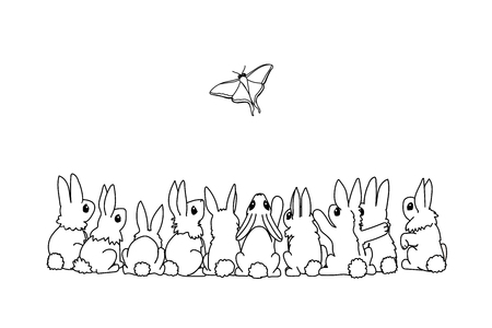 vector line cartoon animal clip art rabbitsのイラスト素材