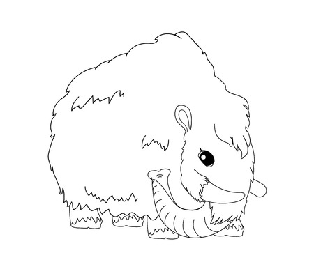 vector line cartoon animal clip art woolly mammothのイラスト素材
