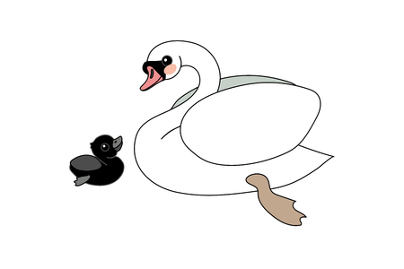 vector scandi cartoon animal clip art white mute swanのイラスト素材